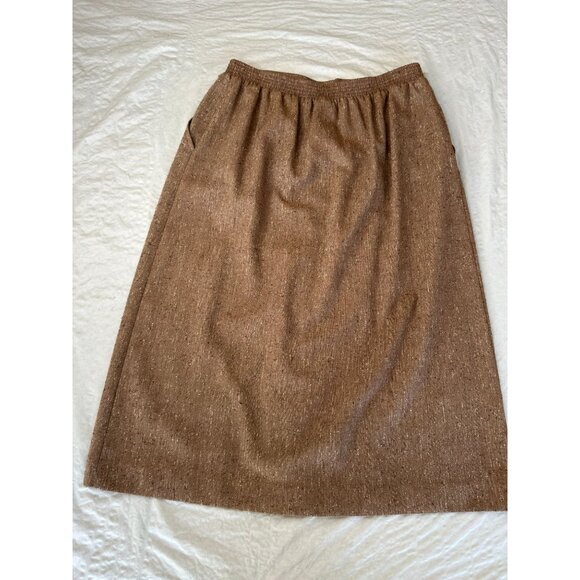 Pykette Womens Brown Skirt 14 midi‎ elastic pull on polyester vintage pockets - Picture 7 of 9